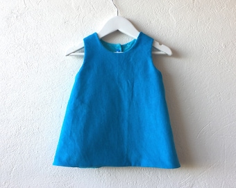 Baby girl reversible pinafore dress blue corduroy dress