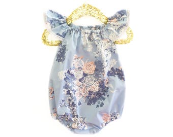 Floral Baby Romper, Toddler Romper, Baby Romper, Floral Romper, Spring Romper, Romper, Blue Romper, Shower Gift, Coming Home Outfit