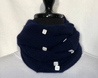 Royal Navy Blue Infinity Cashmere Wool Scarf made from an Upcycled Sweater