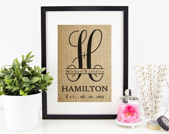 Burlap Monogram | Just Married Gift | Mr and Mrs Established Sign | Personalized Gift for Mom, Newlyweds, Grandparents, Parents, Inlaws