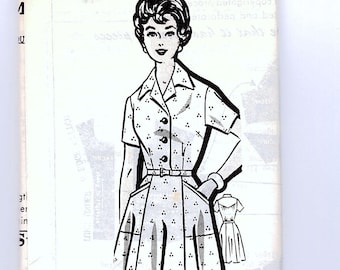Plus Size Dress Pattern Womens Half Size 24.5, 45 inch Bust Shirtwaist Dress with Pockets Vintage Sewing Pattern UNCUT