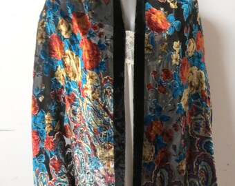 Vintage Burnt out Sik Velvet Shawl #031
