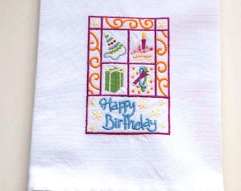 Birthday Square Embroidered Towel | Embroidered Tea Towel | Embroidered Kitchen Towel | Personalized Dish Towel | Birthday Gift | Hand Towel