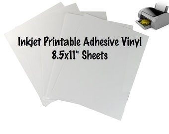 1 Sheet Inkjet Printable Adhesive Vinyl 8.5x11" Sheet Indoor Outdoor Permanent Adhesive Vinyl Print Your Own Vinyl Designs Printed Vinyl