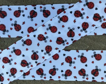3 yards 1 1/2 Lady Bug Ribbon hair bow ribbon craft supplies ladybug ribbon red and black ribbon by the yard hair bow supplies