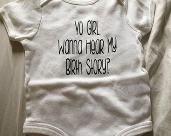 Bodysuit cute saying birth story. Sale! Free shipping!