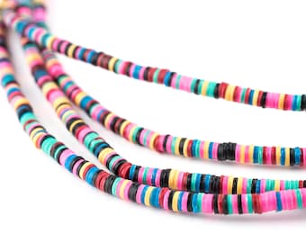African Vinyl Disc Beads - Recycled Phono Records from Ghana - 3mm Vulcanite Heishi Beads - Full Necklace - Wholesale (PHON-DISK-MIX-224)