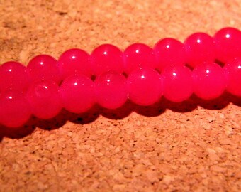 45 "jade" 6 mm - raspberry PE231 6 glass beads