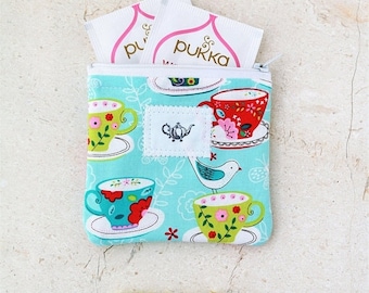 ON SALE Tea accessories, Tea Bag, Tea Wallet, Tea Gifts, Tea Time zipper pouch Travel tea holder fabric pouch Gift for her tea lover large m