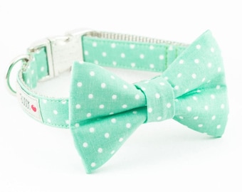 Mint Dot Bowtie Dog Collar