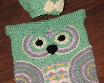 Crochet Custom-Made Baby Owl Cocoon and Hat Set / Owl Cocoon / Baby Cocoon