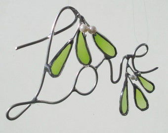 Love - Wire and Glass Mistletoe Upcycled Stained Glass Christmas Home Decor or Suncatcher