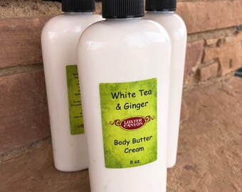 White Tea and Ginger Body Butter Cream, 8 ounce, Pump Bottle