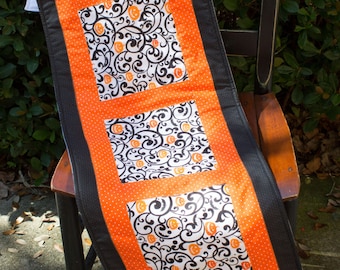 Table Runner, Halloween Jack O Lantern , Orange, Black, Fall