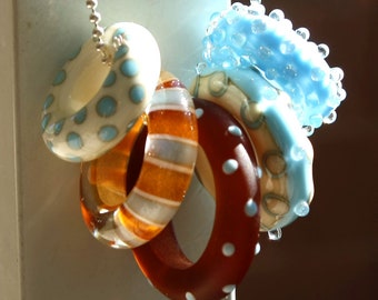 Set of 5 Assorted Lampwork Glass Ring Beads with FREE Chain