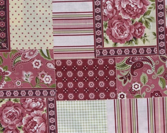 Cotton Quilt Fabric patchwork pattern - red pink - 1 YD - By the yard - yardage half yard fat quarter - TWT103