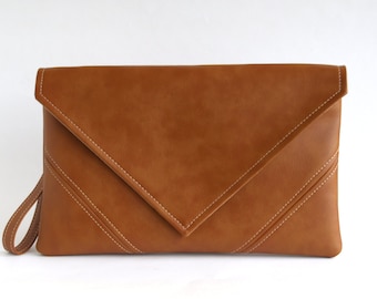Gift For Her Brown Clutch Bag Casual Clutch Purse Vegan Leather Clutch Bridesmaid Clutch Vegan Bag Brown Handbag Evening Bag Vegan Purse