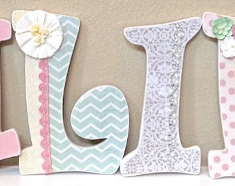 Custom Nursery Letters- Baby Girl Nursery Decor- Personalized Name- Wooden Hanging Letters - Nursery Wall Letters- The Rugged Pearl