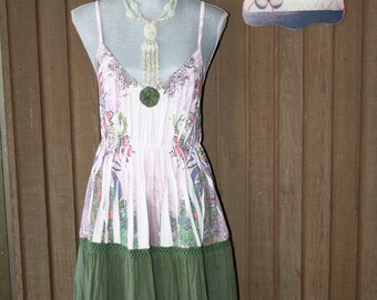 Upcycled Tattered Ranch Sundress Shabby Chic Mori Girl Boho Gypsy Dress Country Chic Prairie Girl