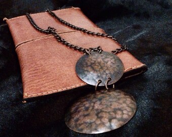 Vintage Brass Medallion Pendant on Long Chain Necklace, Long Chain Necklace, Round Pendant Chain Necklace, Brass Pendant Chain