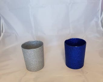 Glitter Glass Tumblers. Silver or Blue, Gift Wrapped
