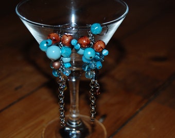 Blue and brown cluster earrings