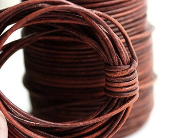 1mm cuerda de cuero Natural redonda - Vintage marrón coñac - 10 pies, LC071