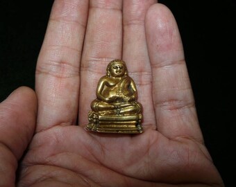 Old Thai Bronze Buddhist Wealth Buddha Sangaicaj Miniature Statue
