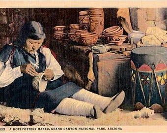 Vintage Arizona Postcard - A Hopi Pottery Maker at the Grand Canyon (Unused)