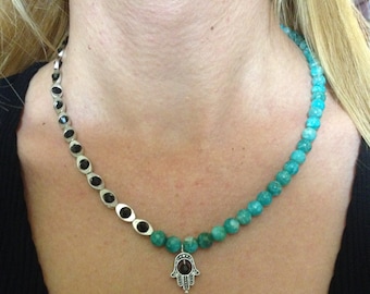Gemstone necklace, Gemstone beaded necklace, Amazonite necklace, Green necklace, gift idea, gift for her