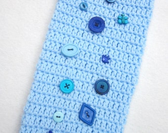 Crochet Plastic Bag Holder Blue with a Variety of Blue Buttons, Light Blue Walmart Bag Container, Recycle Storage, Baby Boy Nursery Decor