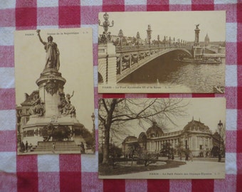 Lot of 3 Antique French postcards france paris w/ free ship