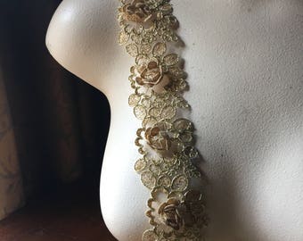 18" GOLD 3D Lace Alencon Lace Trim for Bridal, Garments, Costumes