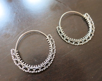 Handmade Sterling Silver Balinese Tribal Hoop Earrings