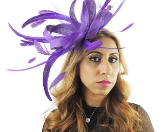 Melik Purple Fascinator Kentucky Derby or Wedding Hat With Headband (in 40 colours)