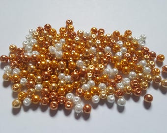 Caramel pearl mix, Glass pearl mix, Glass pearl beads, Bead mix, Bead soup, Glass pearls, Glass beads, Pearl beads, Jewellery making