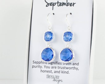 September Birthstone Silver Earrings, Long Sapphire Silver Earrings, September Sapphire Earrings, September Birthstone Jewelry