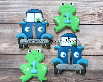 Little Blue Truck and frog Decorated Cookies - 1 Dozen