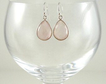 Rose Quartz Earrings Gemstone Earrings Pale Pink Quartz Earrings Rose Quartz Gemstone Drops Sterling Rose Quartz Teardrop Earrings Pink Drop