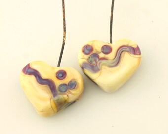 Lampwork Headpins, Heart Glass Bead Head Pins on Antique Copper Wire, Ivory, Purple, Blue