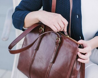 Leather briefcase women - Leather laptop bag women - 15" laptop bag - Office bag women - Slim leather briefcase - Convertible laptop bag