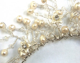 Wedding/Tiara/Freshwater Pearl & Crystal Coral Tiara/Wedding Jewellery/Bridal/Bridesmaid/Wedding Day