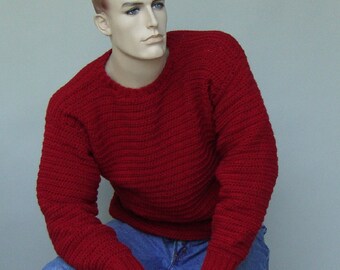 Men's Red Sweater, Men's Wool Sweater, Wool Sweater Men, Men's Sweater, Holiday Sweater, Pullover, Crewneck Sweater, Available in M and L