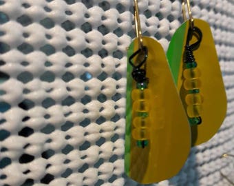Yellow and green beer can earrings