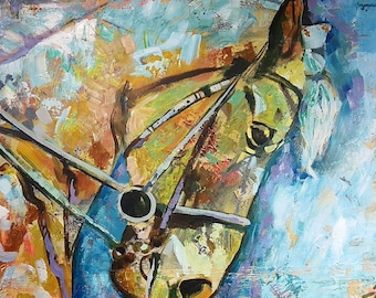 Original New MENDOZA Modern Abstract Contemporary Art Horse Animal Painting Canvas Equestrian