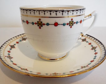 Vintage Royal Albert Teacup and Saucer. 1920s White Tea Cup With Hand Painted Jewel Pattern. Perfect for An Afternoon Tea Party Or As A Gift