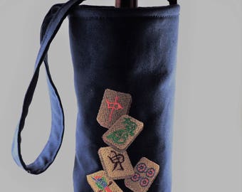 MahJong wine tote bag lined with shoulder strap