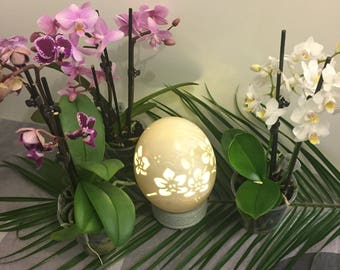 Orchids ostrich egg sculpture