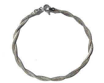 Chain Bracelet Braided Herringbone Delicate Chain Reversible, Milor Chain Jewelry Sterling Silver Bracelet