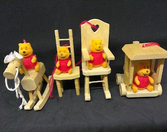 Vintage Winnie The Pooh Christmas Ornaments Wooden and Disney